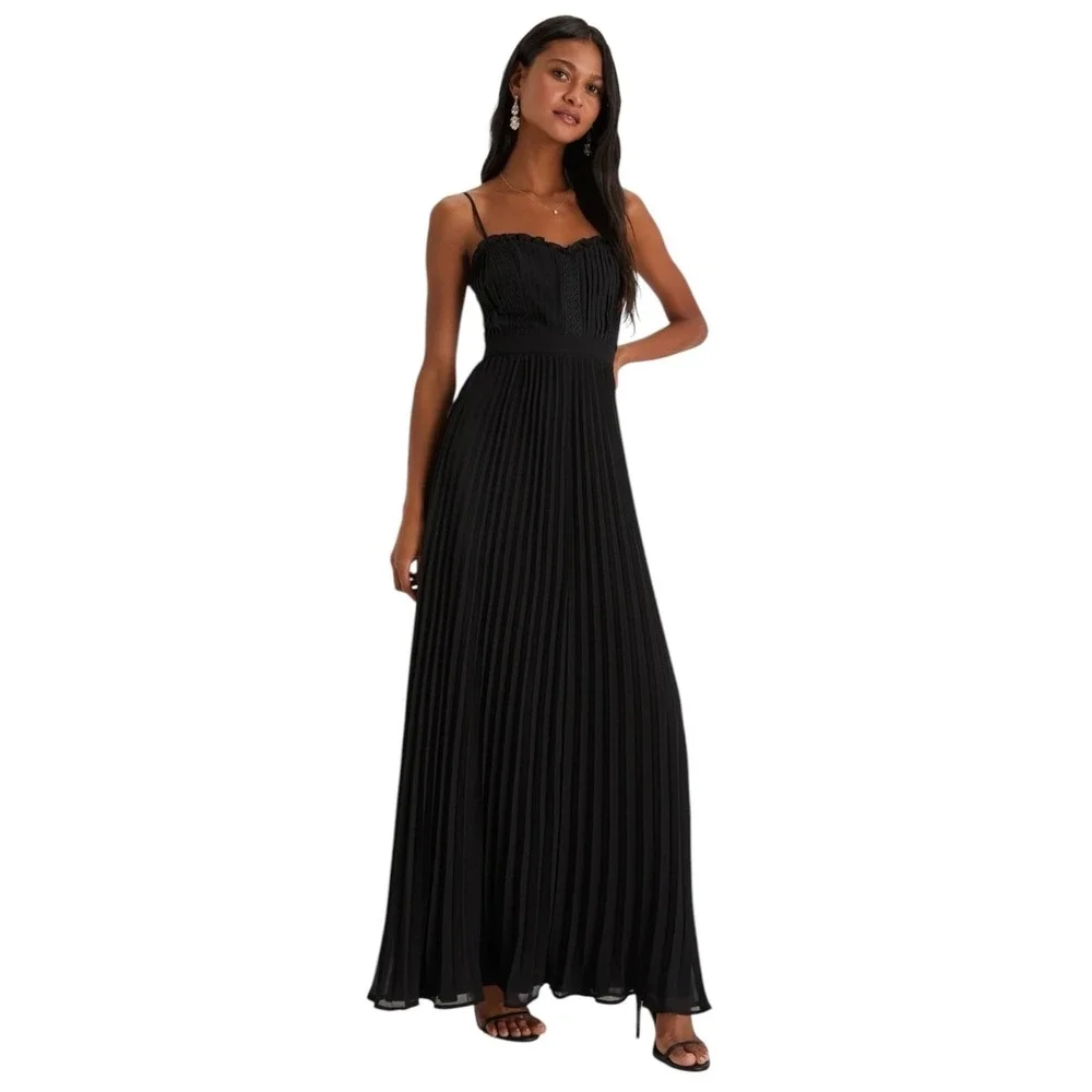 lulus black bridesmaid dresses | | Lulus Pleated Chiffon Maxi Dress Lace Bodice M but wearing the Lulus Gorgeous Purpose Black Satin Pleated Sleeveless Bow Maxi Dress is the easiest Black bridesmaid dress Lulus L